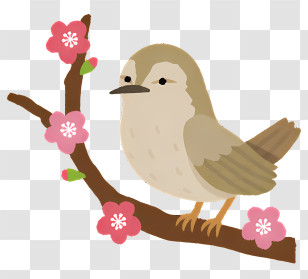 Bird - Cute Bird Perched On A Flowering Branch Illustration Transparent PNG