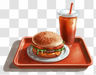Fast Food - Burger And Drink On Tray Illustration Transparent PNG