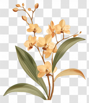 Orchid Flowers - Yellow Orchids With Green Leaves Transparent PNG
