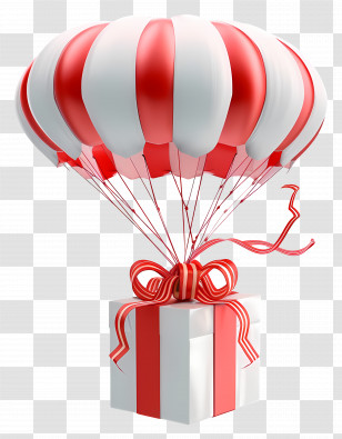 Parachute - Red And White Gift Box With Balloon Transparent PNG