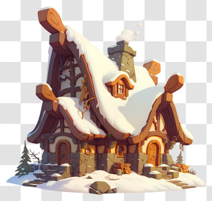 Snow Capped Roof - Cozy Snowy Cottage Transparent PNG