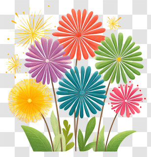 Kawaii Fireworks - Colorful Flowers In Bloom Transparent PNG