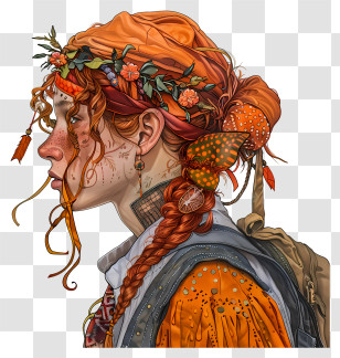 Game Figure - Detailed Portrait Of Orange-haired Girl With Flowers Transparent PNG