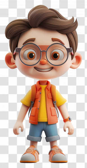 3d Cartoon Character - Cartoon Boy With Glasses And Backpack Transparent PNG
