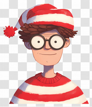 Waldo - Striped Hat Character With Glasses Transparent PNG