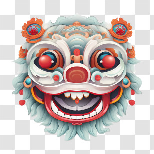 Chinese Lion Dance Head - Vibrant Traditional Chinese Dragon Mask Transparent PNG