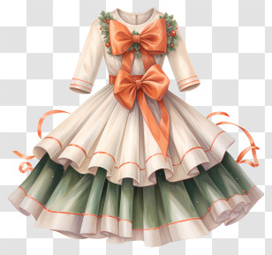 Dress With Bow Tie - White And Green Dress With Festive Bows Transparent PNG