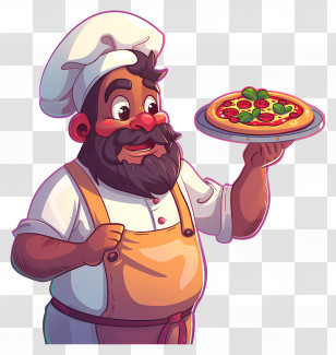 Pizza Chef - Cartoon Chef Holding Pizza Transparent PNG