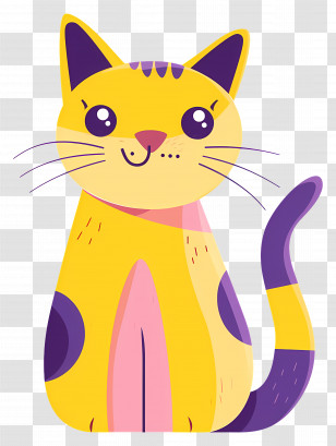 Yellow Cat - Cute Yellow Cat With Purple Spots Transparent PNG