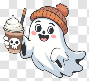 Halloween Ghost - Cute Ghost Holding Coffee Cups Transparent PNG