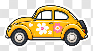 Vintage Yellow Car - Yellow Floral Vintage Car Transparent PNG