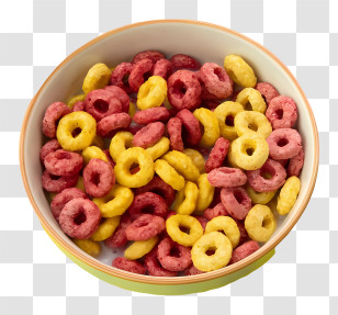 Cereal Bowl - Bowl Of Yellow And Red Fruit Loops Transparent PNG