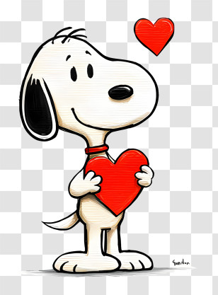 Snoopy Valentine - Dog Holding A Heart Cartoon Transparent PNG