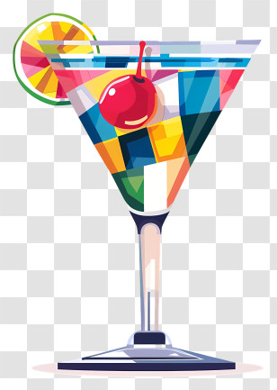 Martini Cocktail - Colorful Cocktail Glass With Lime And Cherry Transparent PNG