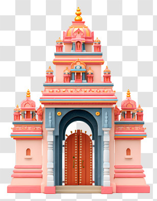 Indian Temple Gate - Ornate Pink Temple Gate Transparent PNG