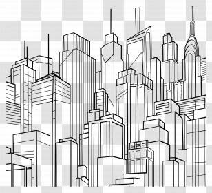 Downtown - City Skyline Line Art Illustration Transparent PNG