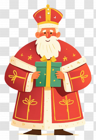Sinterklaas - Santa Claus Illustration With Gift Transparent PNG