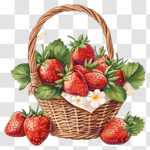 Vector Draw Design - Basket Of Fresh Strawberries Transparent PNG