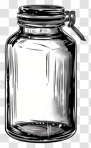 Glass Jar - Transparent Jar With Clip Lid In Monochrome Art Transparent PNG