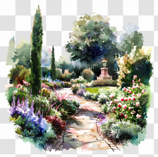 English Garden - Beautiful Garden Path With Flowers Transparent PNG