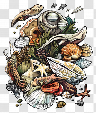 Beachcombing - Collection Of Seashells Illustration Transparent PNG