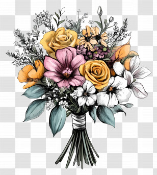 Bridal Bouquet - Mixed Floral Bouquet With Roses Transparent PNG