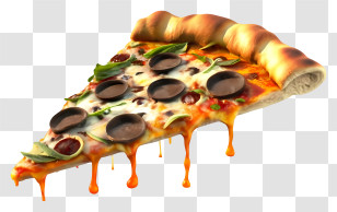 Pizza - Juicy Pizza Slice With Toppings Transparent PNG