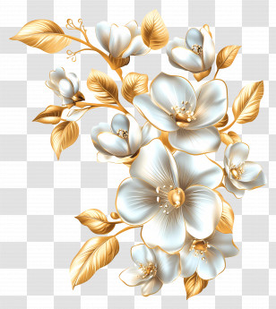 Flower Gold - White And Gold Floral Design Transparent PNG