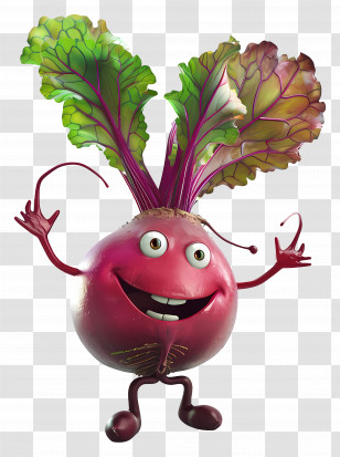 Beetroot - Smiling Cartoon Beetroot With Green Leaves Transparent PNG