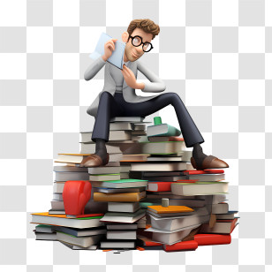 International Literacy Day - Man Sitting On A Pile Of Books Transparent PNG