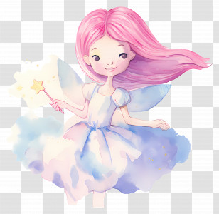 Cute Little Fairy - Pink-Haired Fairy Holding A Sparkling Magic Wand Transparent PNG