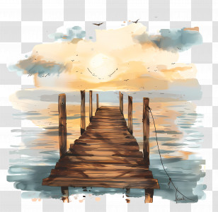Wooden Pier - Serene Wooden Pier In Sunset Scenery Transparent PNG