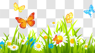 Shrub - Colorful Butterflies In A Flower Garden Transparent PNG