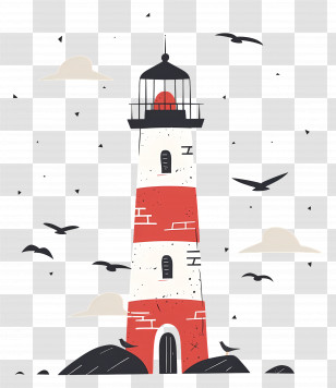Lighthouse - Cartoon Illustration Of A Lighthouse With Seagulls Transparent PNG