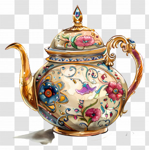 Tea Pot - Vintage Floral Decorative Teapot Transparent PNG