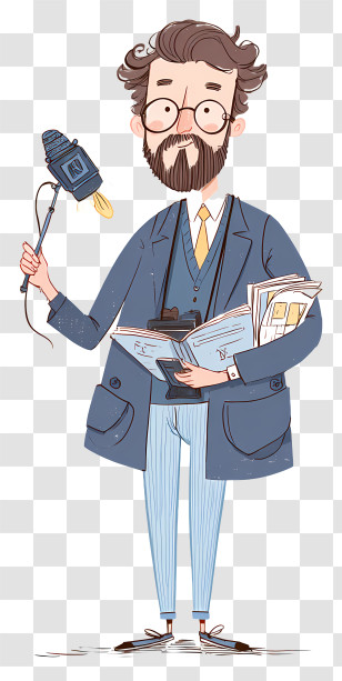 Male Journalist - Journalist With Microphone And Papers Transparent PNG