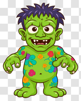Frankenstein Monster - Colorful Cartoon Monster With Floral Patterns Transparent PNG