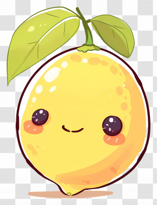 Cartoon Lemon - Smiling Cartoon Lemon With Leaf Transparent PNG