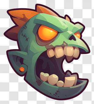 Zombie Emoji - Green Zombie Skull With Glowing Eyes Transparent PNG