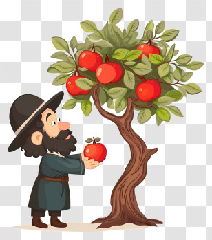 Tu B Shevat - Cartoon Illustration Of An Apple Tree With A Character Transparent PNG