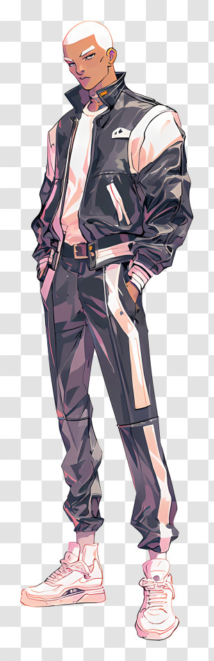 Muscular Anime Man - Edgy Tracksuit Fashion Guy Transparent PNG