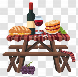 Picnic Table - Picnic Table With Food And Wine Transparent PNG