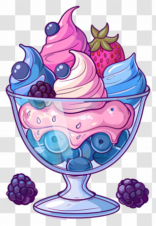 Ice Cream Sundae - Sweet Ice Cream Sundae With Berries Illustration Transparent PNG