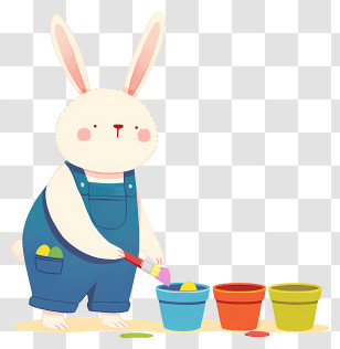 Watercolor Rabbit - Rabbit Painting With Colorful Buckets Transparent PNG
