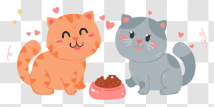 Cartoon Cats - Two Cute Cats With Food Bowl Transparent PNG