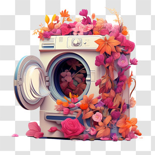 Washing Machine - Washing Machine With Blooming Flowers Transparent PNG