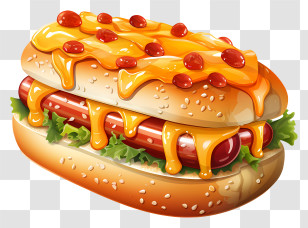 Hot Dog - Hotdog With Melted Cheese And Toppings Transparent PNG