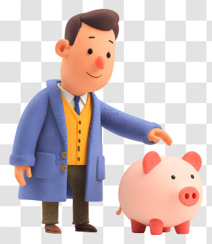 Businessman Giving Piggy Bank - Man With Piggy Bank In Cartoon Style Transparent PNG