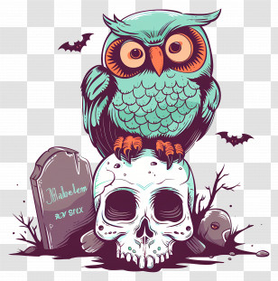 Halloween Owl - Owl On Skull With Grave Transparent PNG