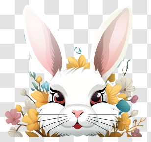 Bunny Face - White Rabbit With Flowers Transparent PNG